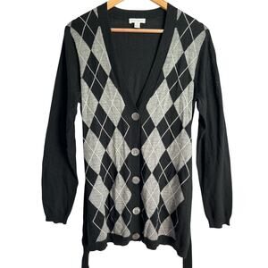 Charter Club Women’s Size Medium 100%‎ Wool Argyle Cardigan With Tie